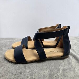 Floopi Womens Navy Blue Gladiator Sandals Flat Back Zip Comfort Shoes Size 9